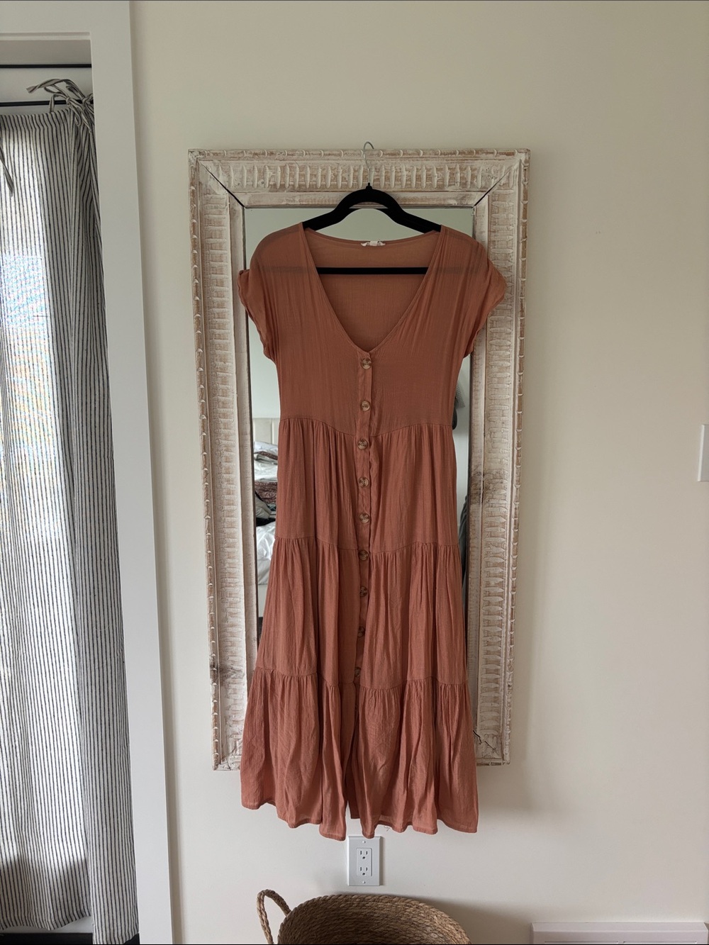 Blu Pepper Rust Button-Front Tiered Midi Dress